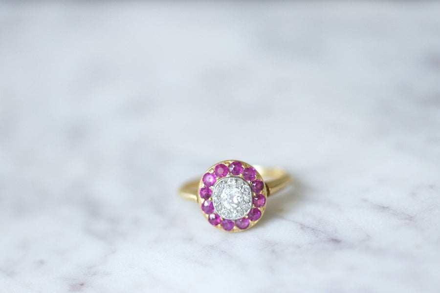 Target ring with diamonds and rubies - Penelope Gallery