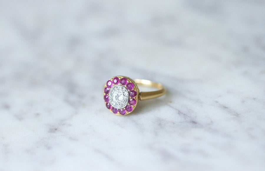 Target ring with diamonds and rubies - Penelope Gallery