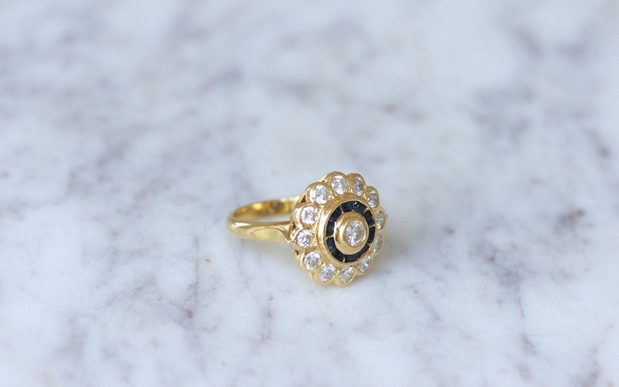 Art Deco style diamond and sapphire target ring - Galerie Pénélope