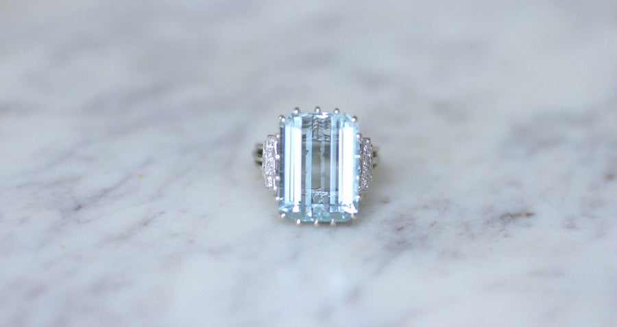 Aquamarine and diamonds Cocktail ring - Galerie Pénélope