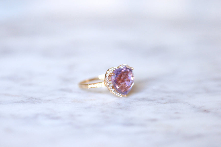 Amethyst heart ring set in diamonds on pink gold - Penelope Gallery