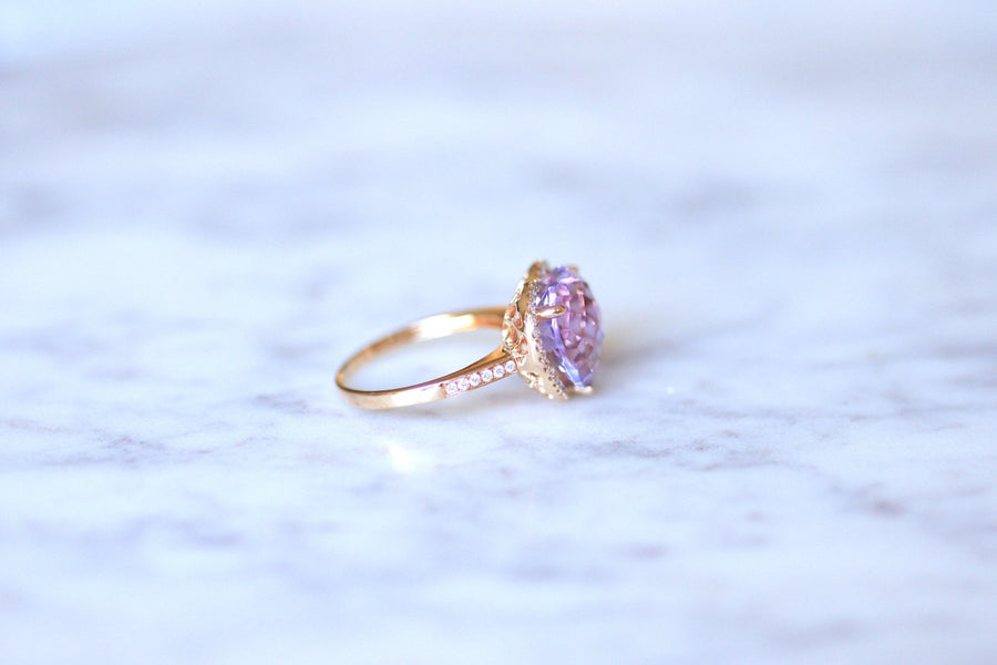 Amethyst heart ring set in diamonds on pink gold - Penelope Gallery