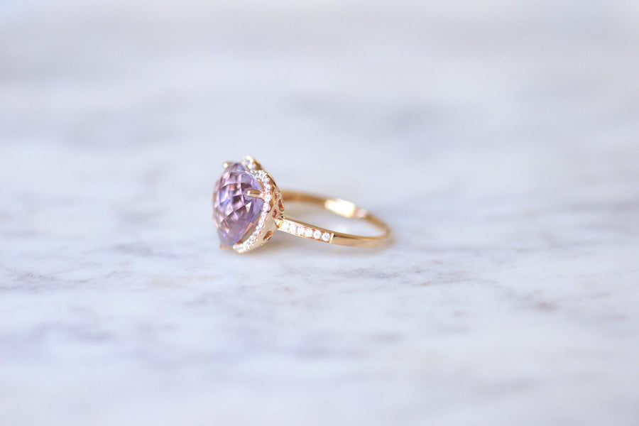Amethyst heart ring set in diamonds on pink gold - Penelope Gallery