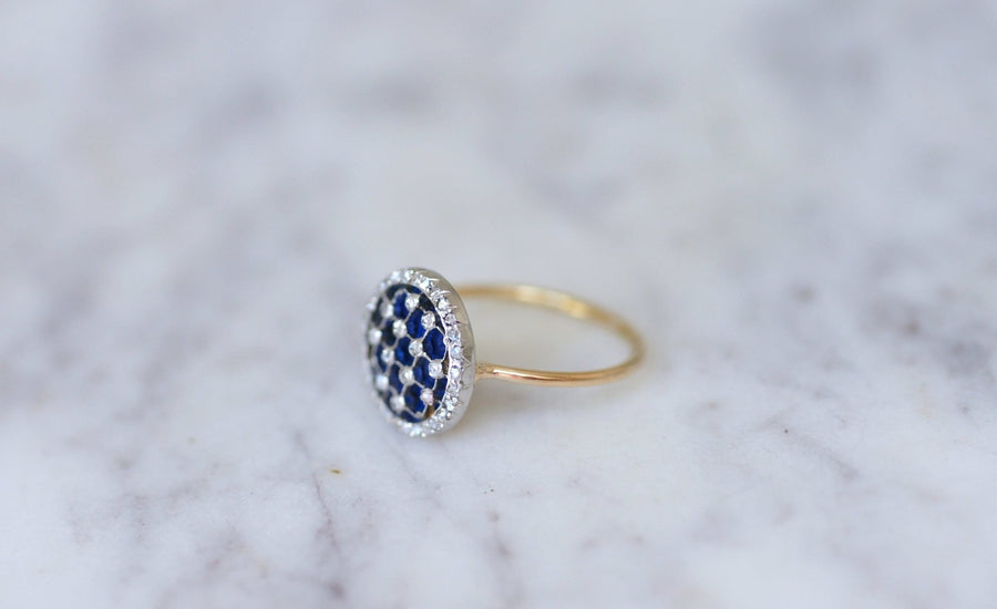 Checkerboard ring, enamel and diamonds on gold and platinum - Penelope Gallery