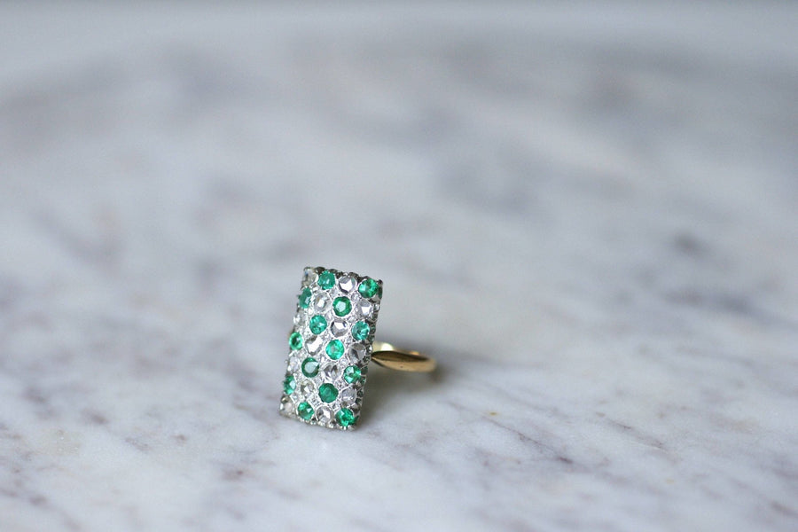 Emerald and diamond checkerboard ring - Penelope Gallery