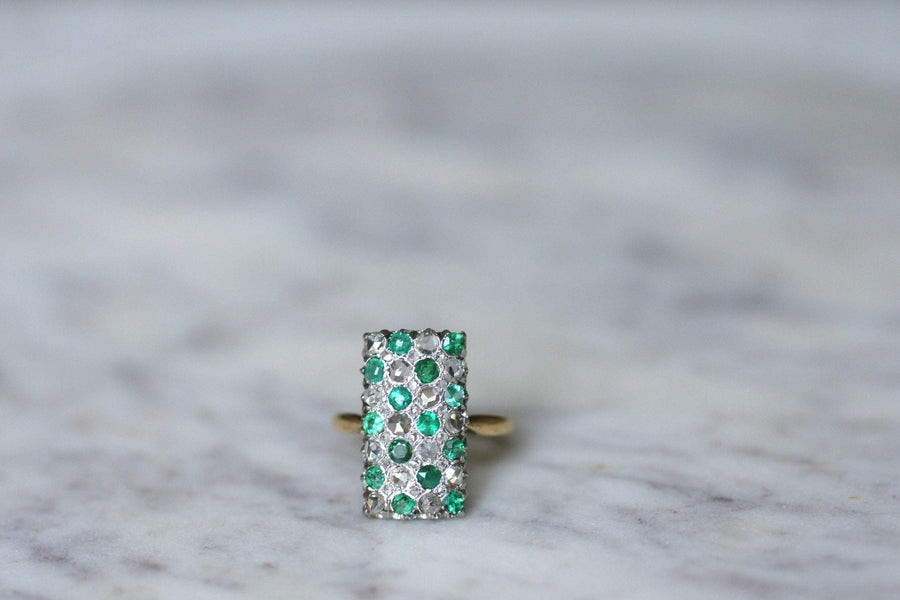 Emerald and diamond checkerboard ring - Penelope Gallery