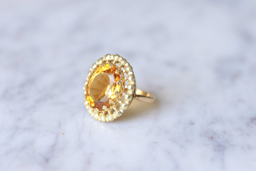 Antique citrine cocktail ring on 18Kt yellow and green gold - Galerie Pénélope