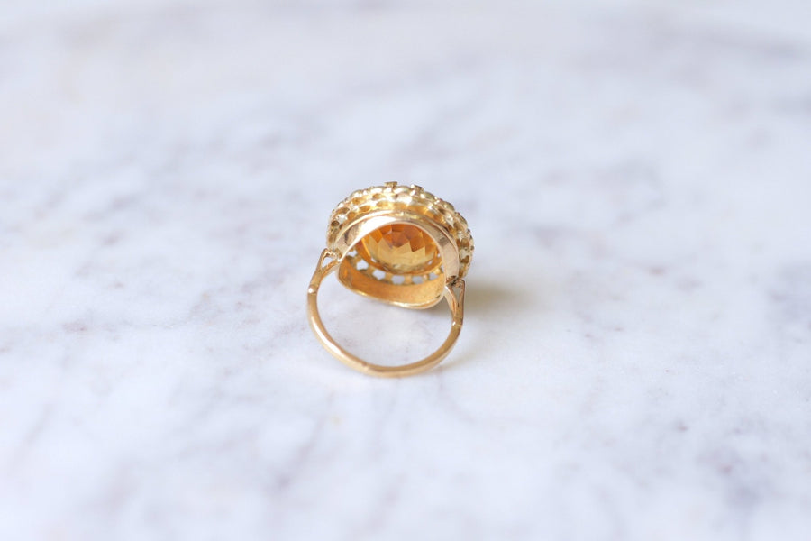 Antique citrine cocktail ring on 18Kt yellow and green gold - Galerie Pénélope