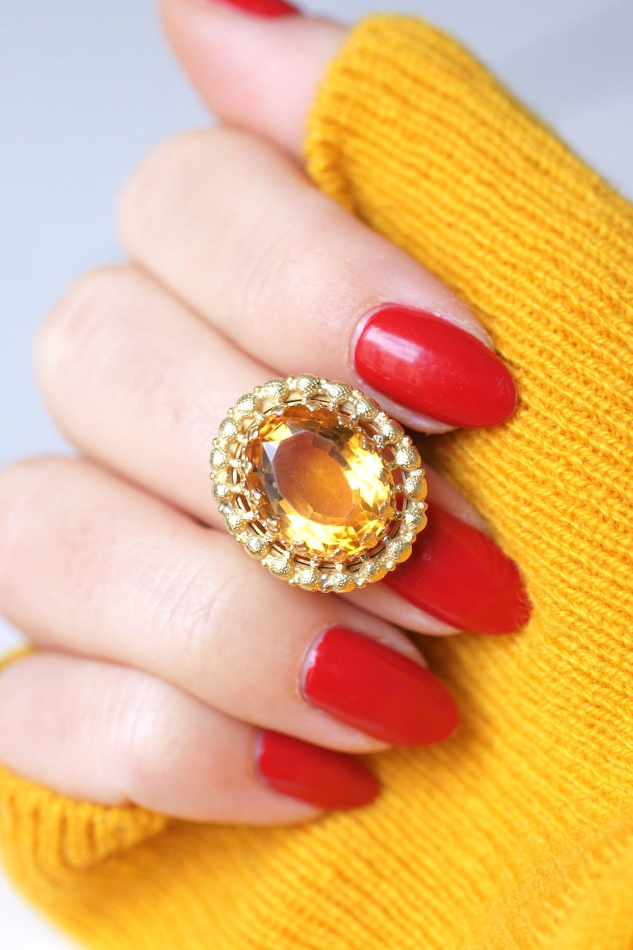 Antique citrine cocktail ring on 18Kt yellow and green gold