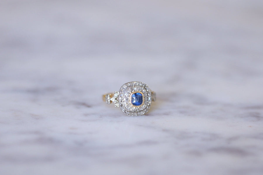 Antique sapphire double diamond engagement ring - Penelope Gallery