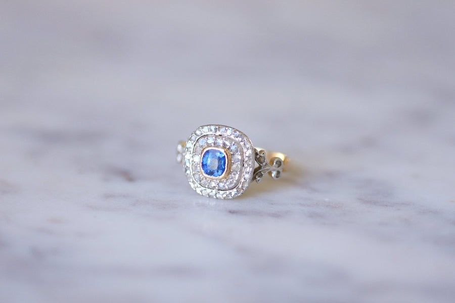 Antique sapphire double diamond engagement ring - Penelope Gallery