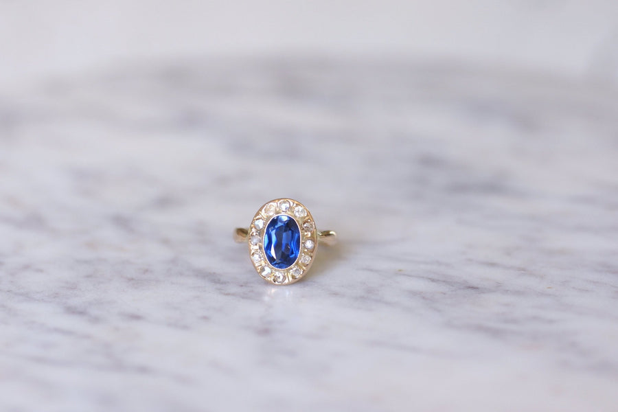 Antique synthetic sapphire and diamond engagement ring - Penelope Gallery