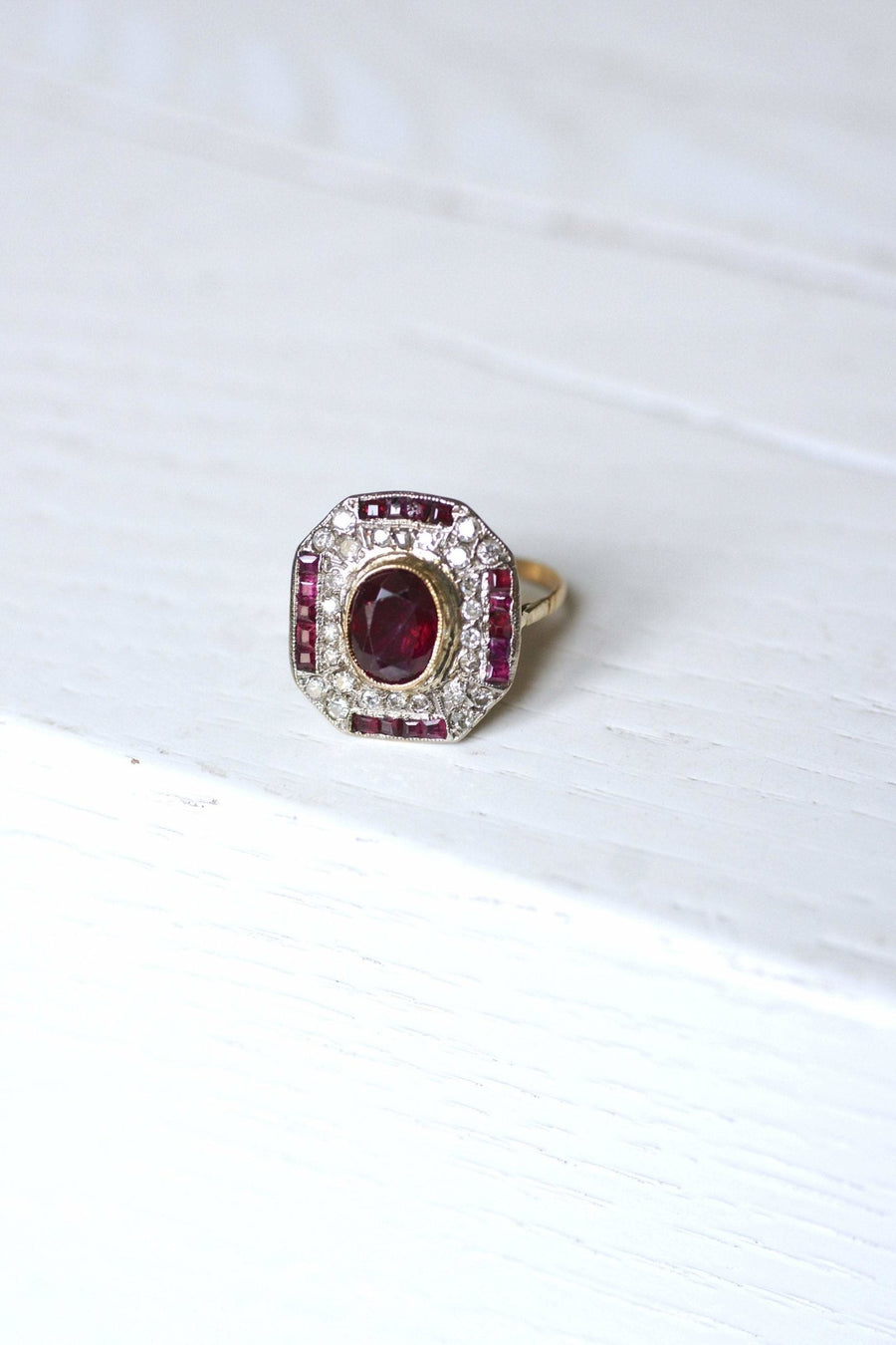 Art Deco diamond and ruby engagement ring - Penelope Gallery