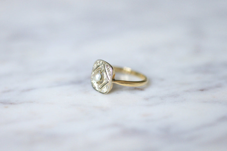 Art Deco, diamonds, pearl, and gold engagement ring - Galerie Pénélope