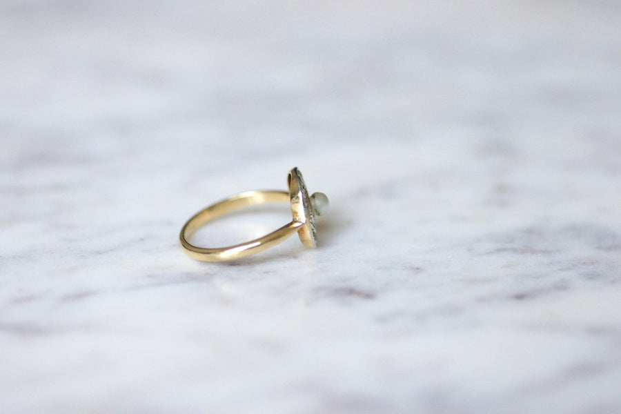 Art Deco, diamonds, pearl, and gold engagement ring - Galerie Pénélope