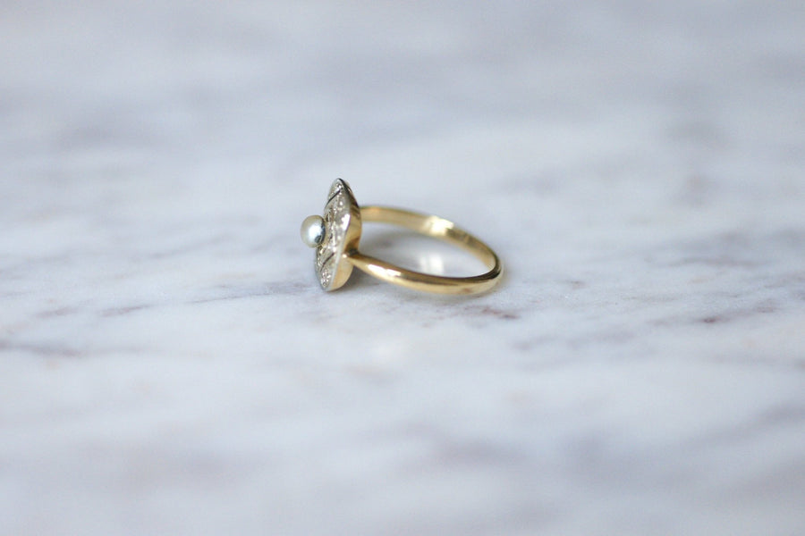 Art Deco, diamonds, pearl, and gold engagement ring - Galerie Pénélope