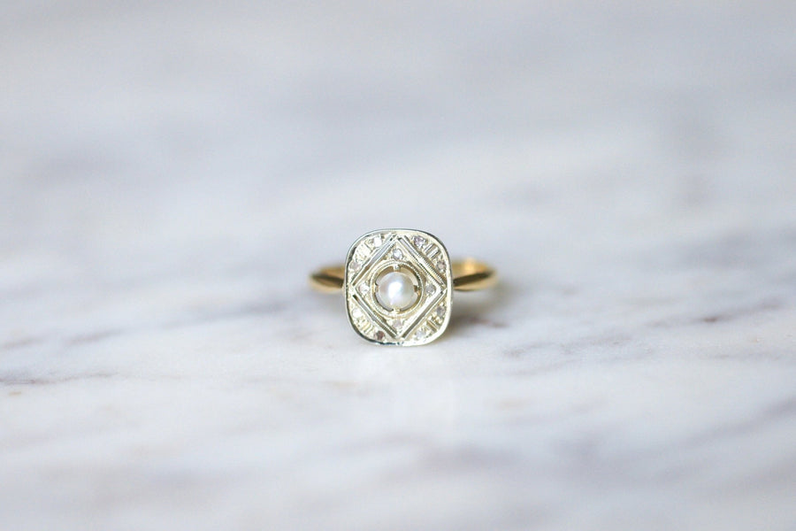 Art Deco, diamonds, pearl, and gold engagement ring - Galerie Pénélope