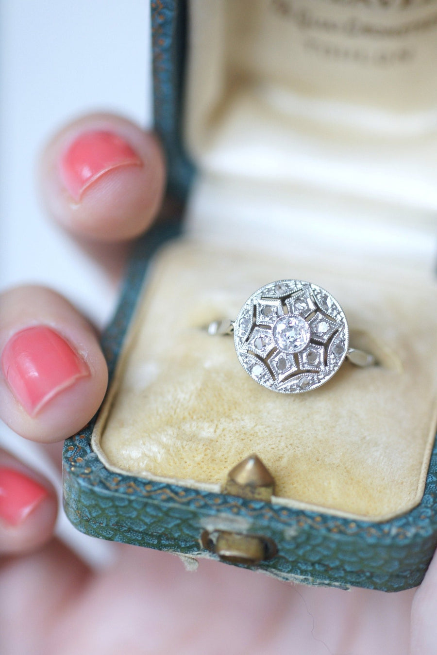 Art Deco star disc diamond engagement ring - Penelope Gallery