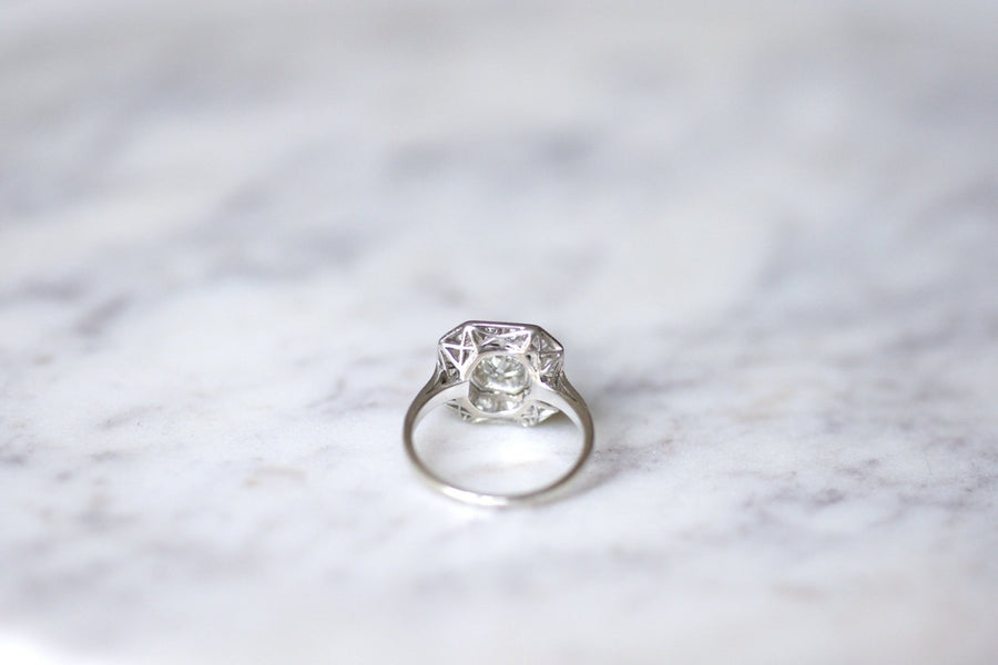 Art Deco octagonal platinum and diamond engagement ring - Galerie Pénélope