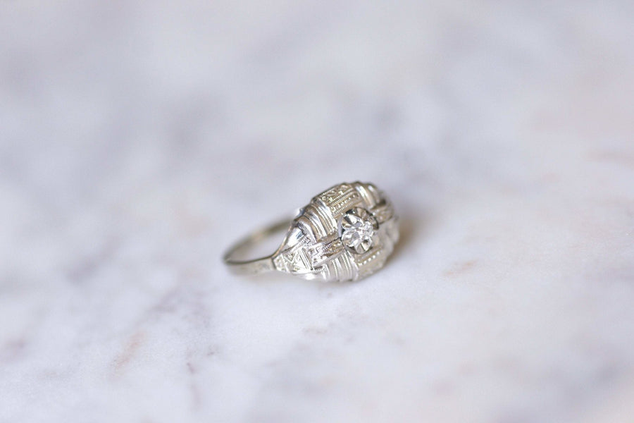 Art Deco platinum, white gold and diamond engagement ring - Galerie Pénélope