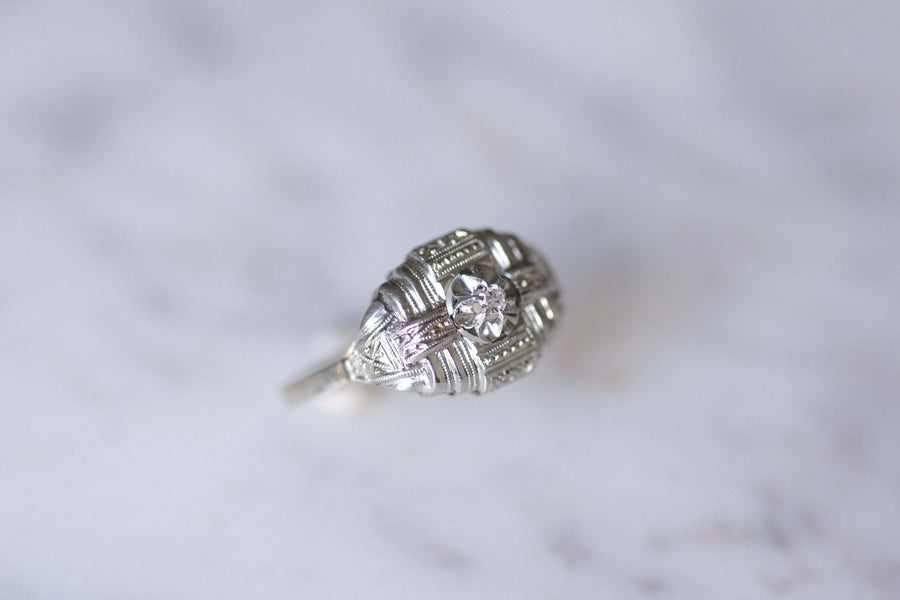 Art Deco platinum, white gold and diamond engagement ring - Galerie Pénélope