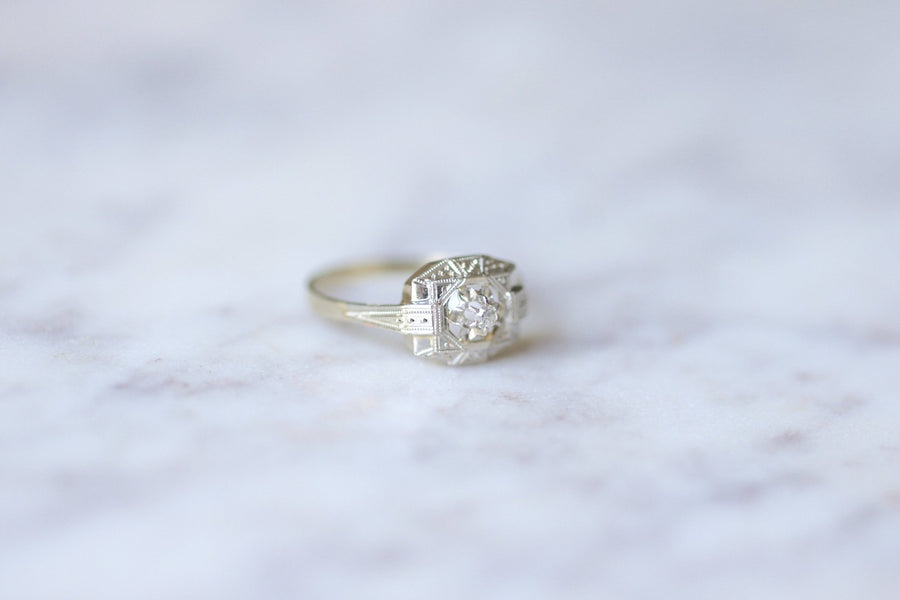 Art Deco platinum, white gold and diamonds engagement ring - Galerie Pénélope