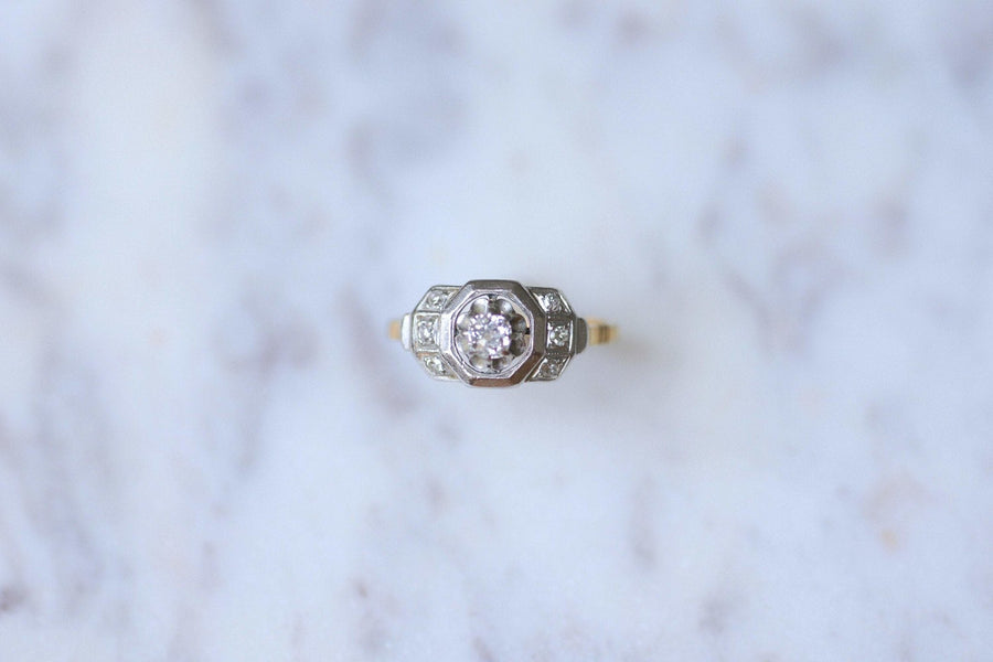 Art Deco platinum, white gold and diamonds engagement ring - Galerie Pénélope