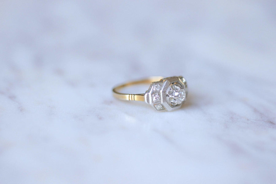 Art Deco platinum, white gold and diamonds engagement ring - Galerie Pénélope