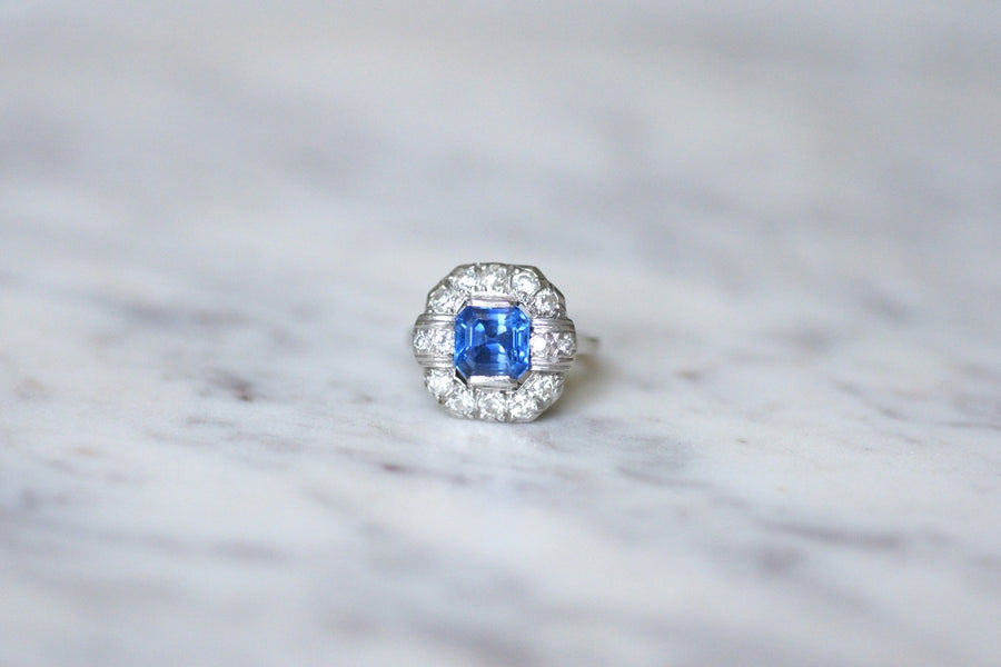 Art Deco Sapphire 2.57 Cts diamond setting engagement ring on platinum - Galerie Pénélope