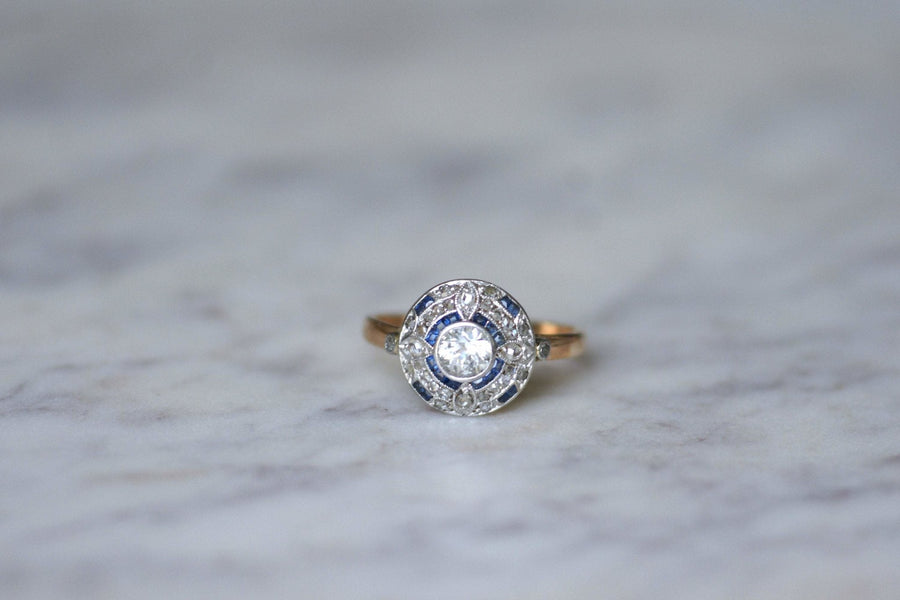 Art Deco sapphires and diamonds engagement ring - Galerie Pénélope