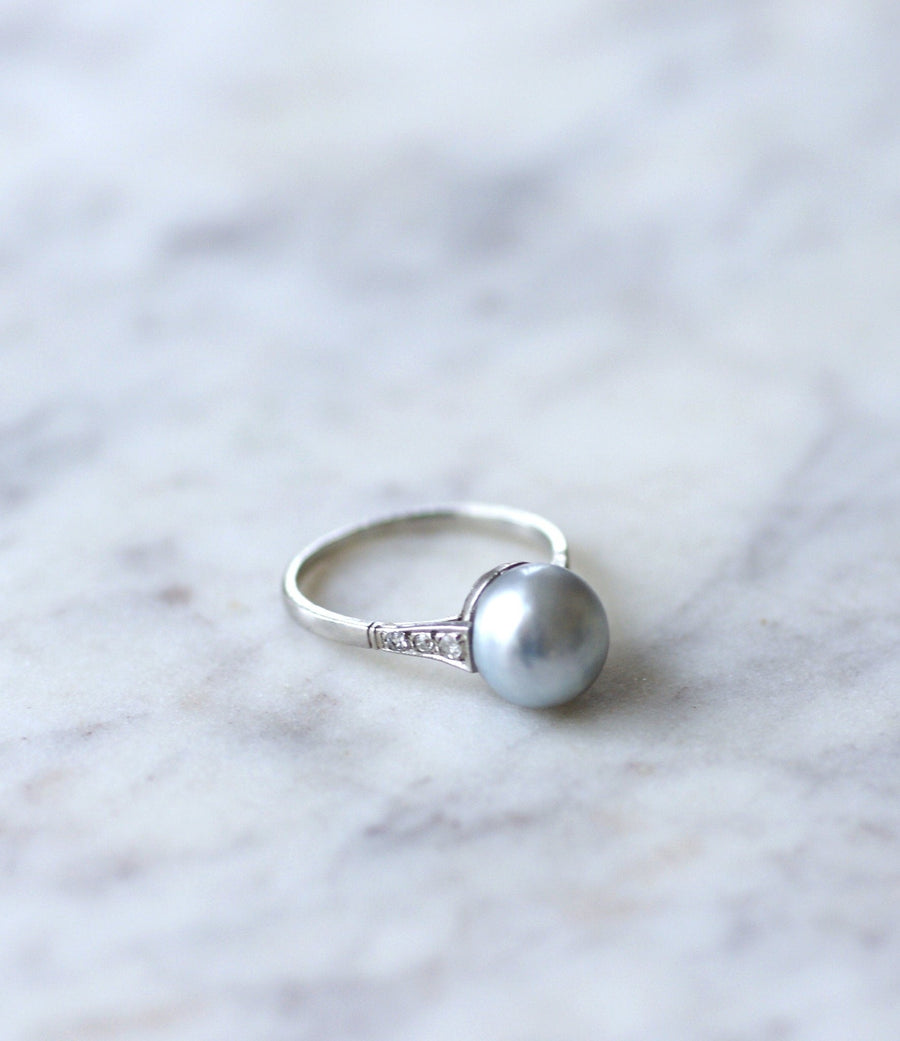 Platinum, pearl and diamond engagement ring, Art Deco - Penelope Gallery