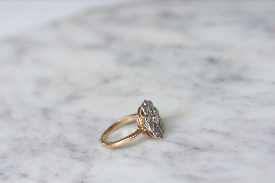 Antique gold, platinum and diamond daisy engagement ring - Penelope Gallery