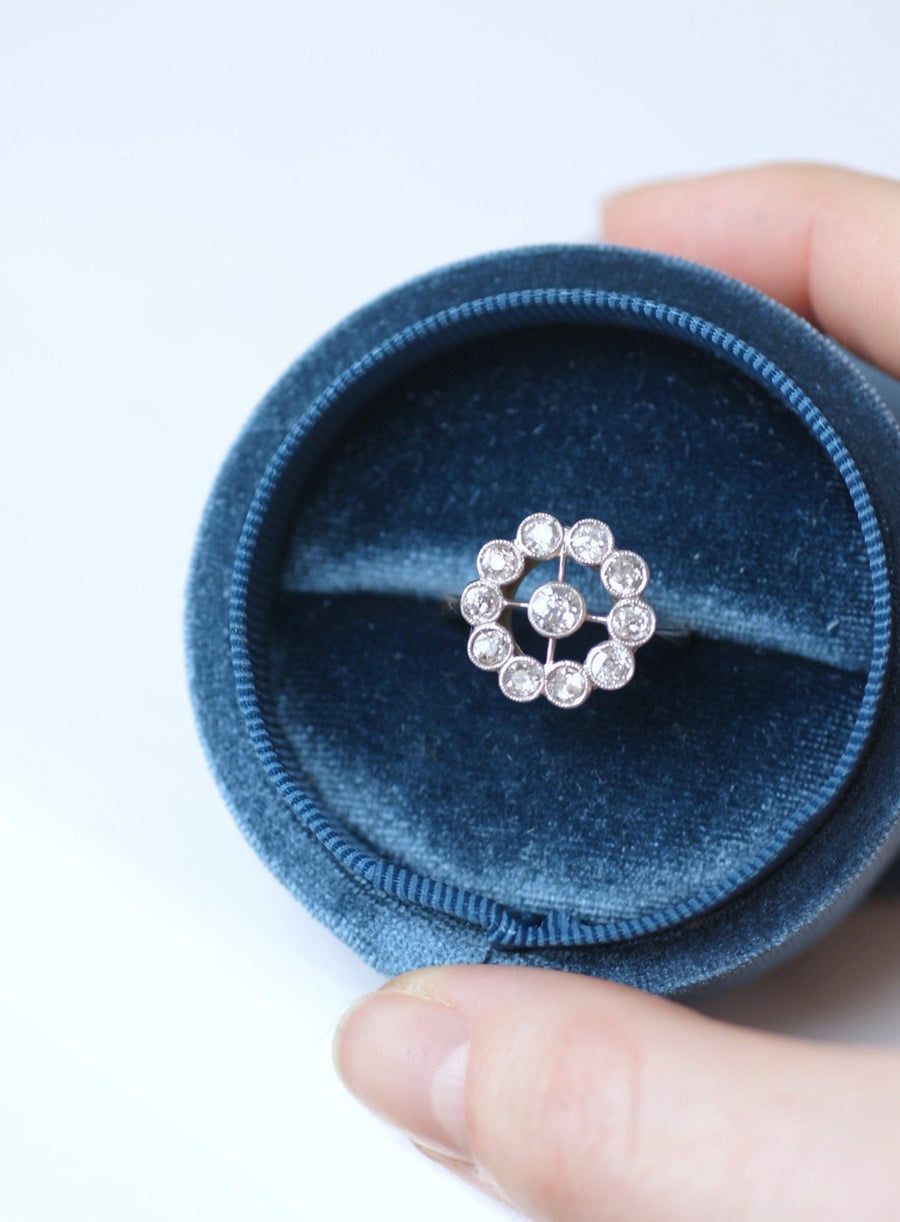 Antique gold, platinum and diamond daisy engagement ring - Penelope Gallery