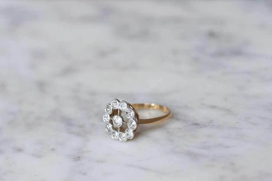 Antique gold, platinum and diamond daisy engagement ring - Penelope Gallery