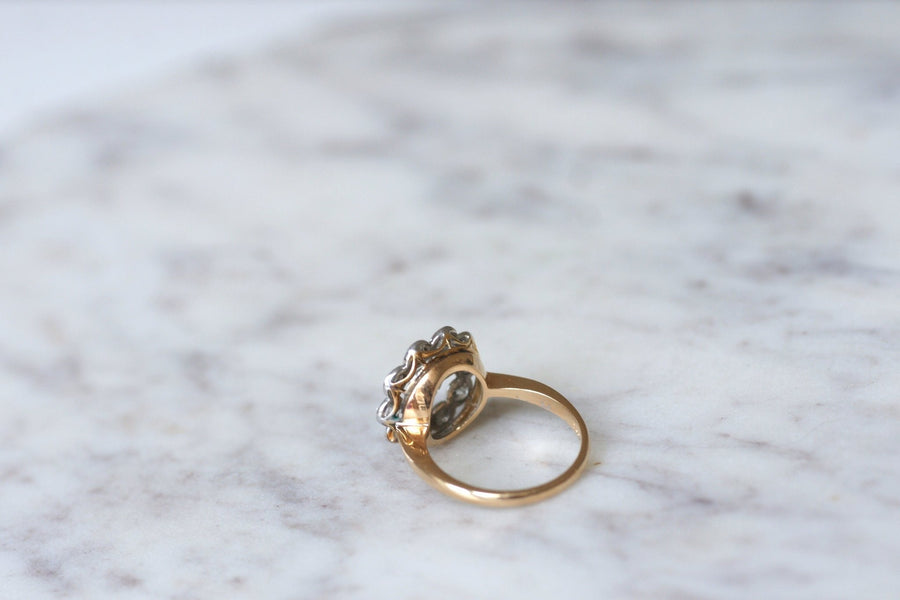 Antique gold, platinum and diamond daisy engagement ring - Penelope Gallery
