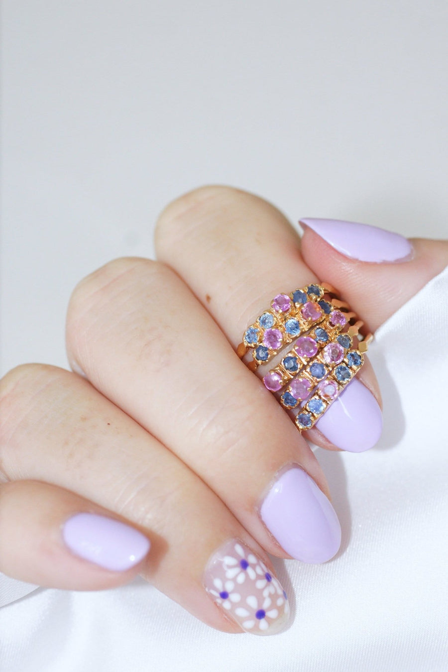 Blue and pink sapphires harem ring - Penelope Gallery