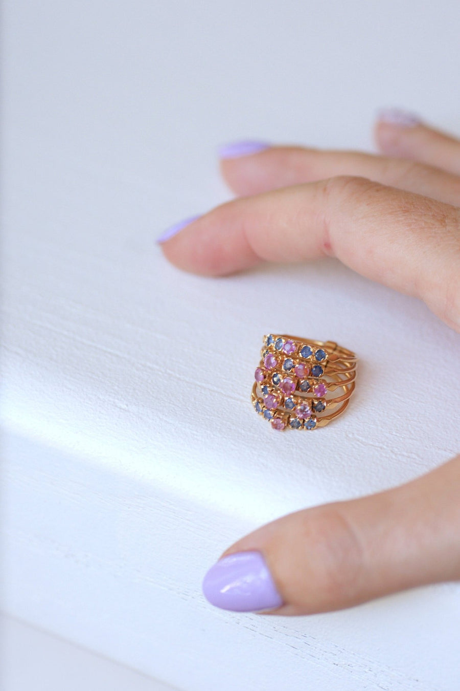 Blue and pink sapphires harem ring - Penelope Gallery