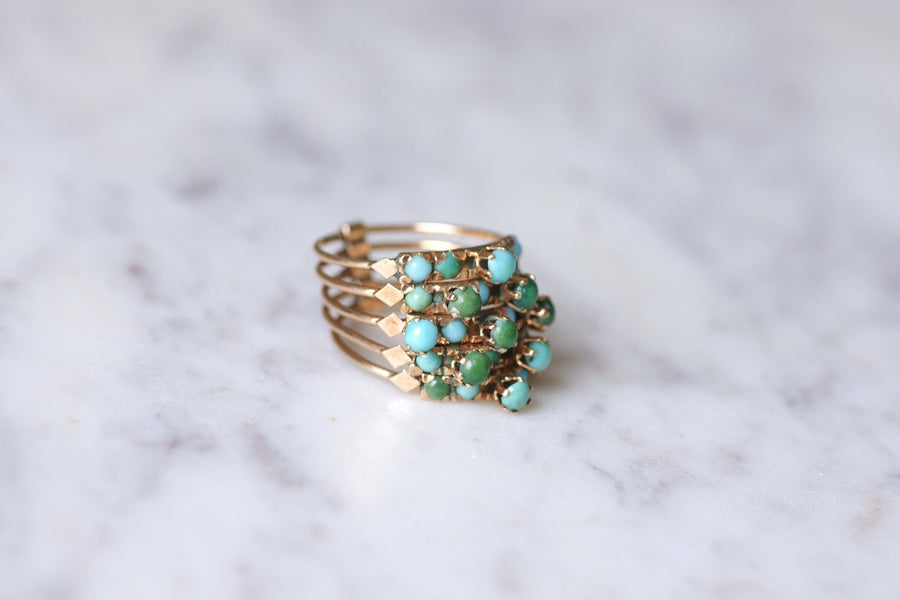 14kt pink gold vintage harem ring set with turquoise - Galerie Pénélope
