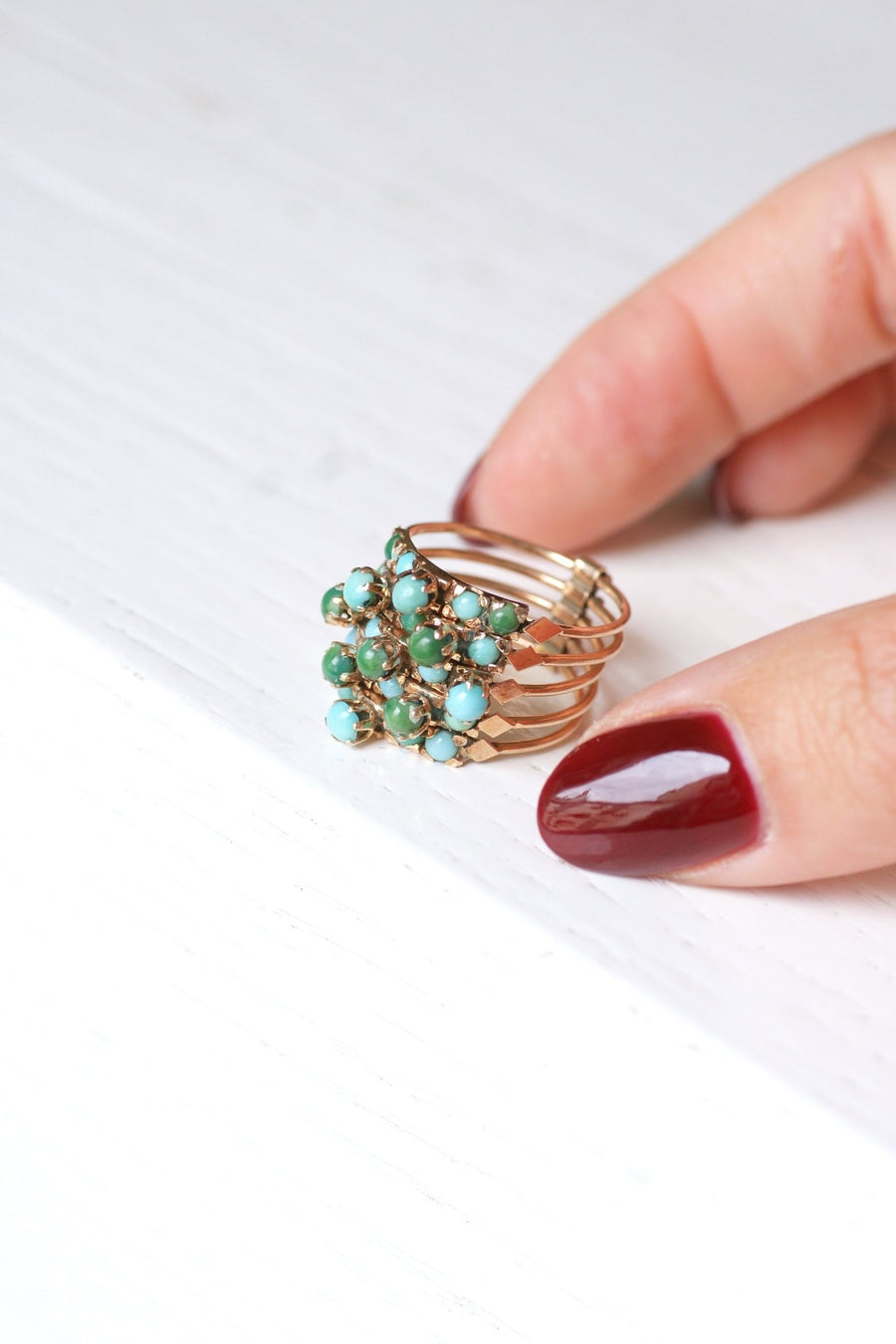 14kt pink gold vintage harem ring set with turquoise - Galerie Pénélope