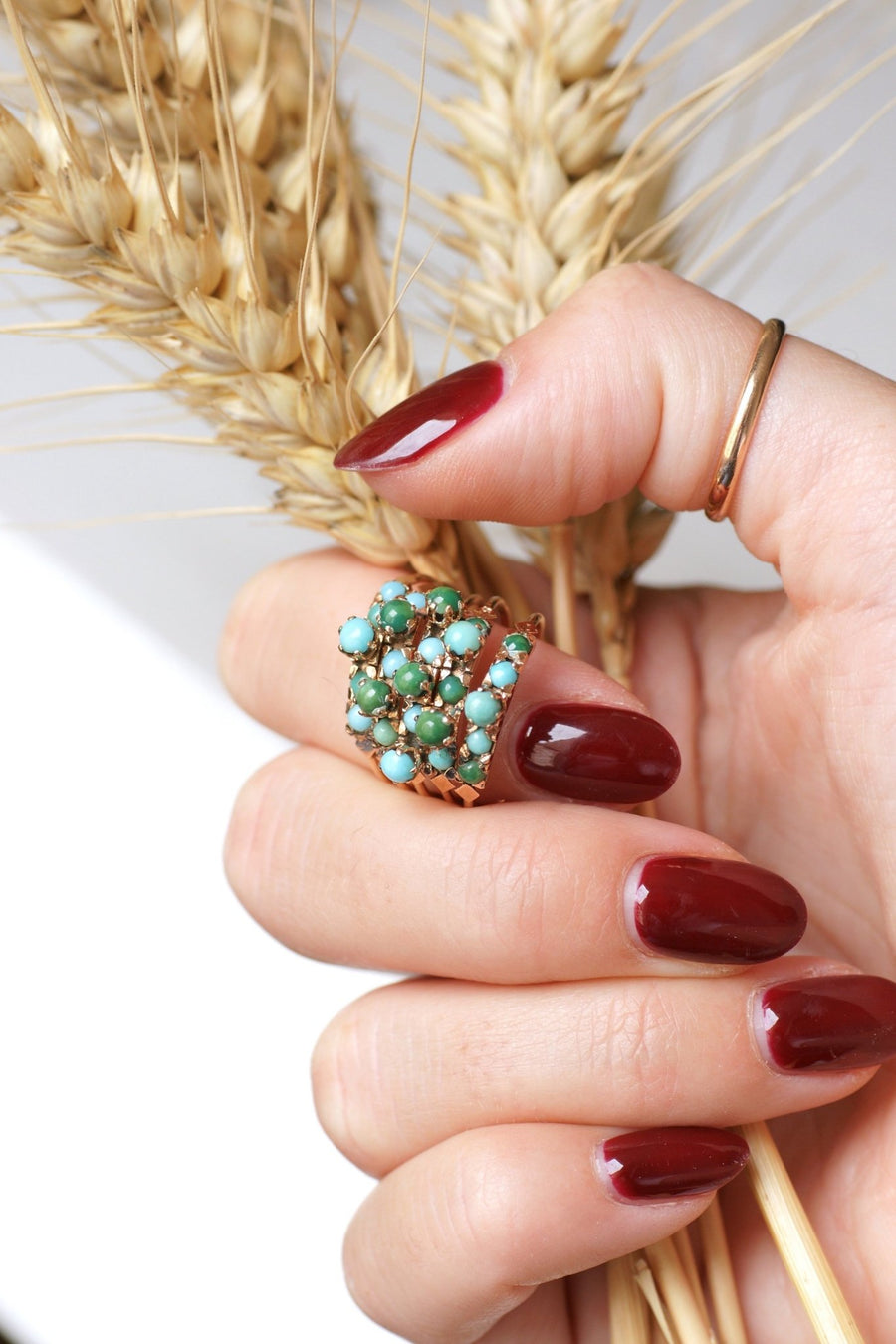 14kt pink gold vintage harem ring set with turquoise - Galerie Pénélope