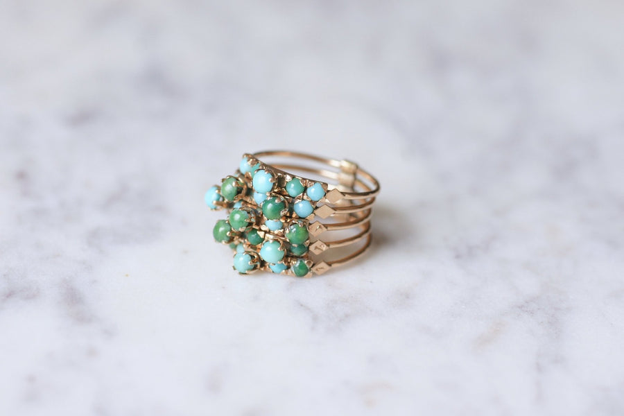 14kt pink gold vintage harem ring set with turquoise - Galerie Pénélope