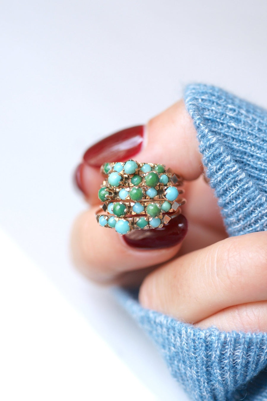 14kt pink gold vintage harem ring set with turquoise - Galerie Pénélope
