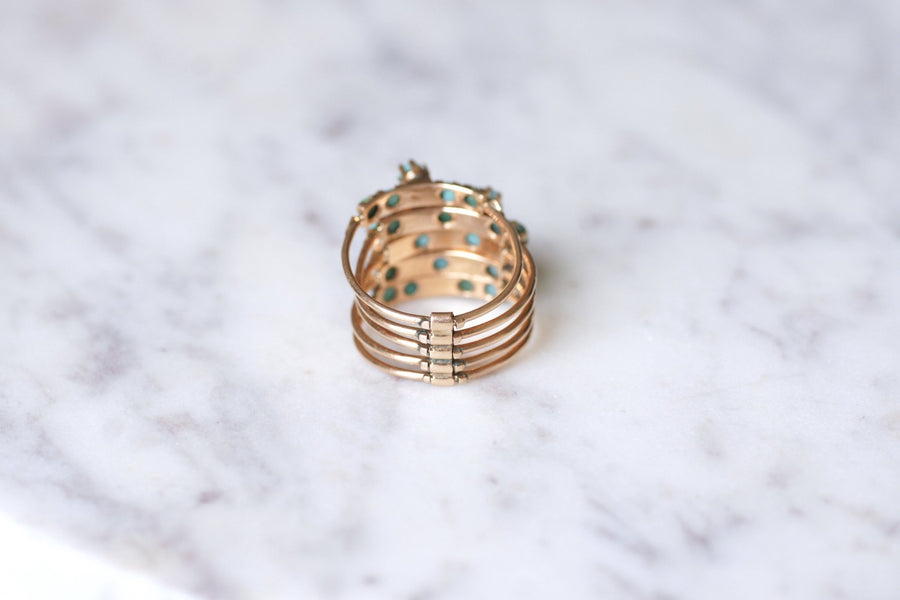 14kt pink gold vintage harem ring set with turquoise - Galerie Pénélope