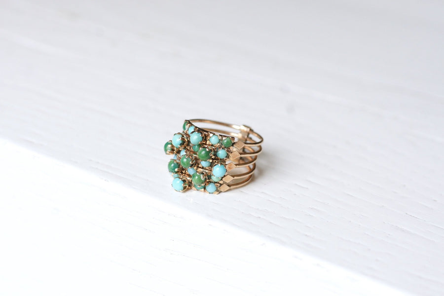 14kt pink gold vintage harem ring set with turquoise - Galerie Pénélope