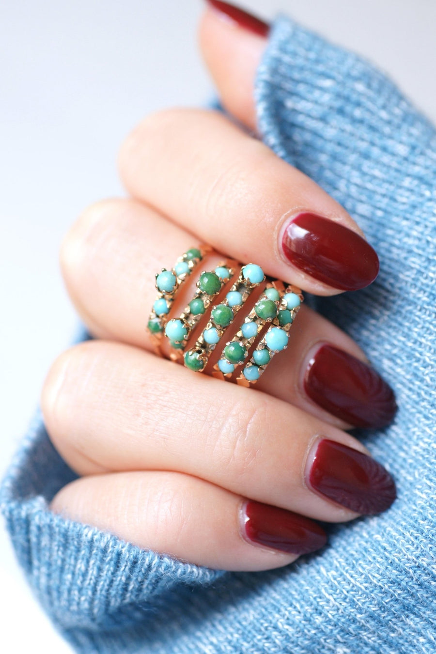 14kt pink gold vintage harem ring set with turquoise - Galerie Pénélope