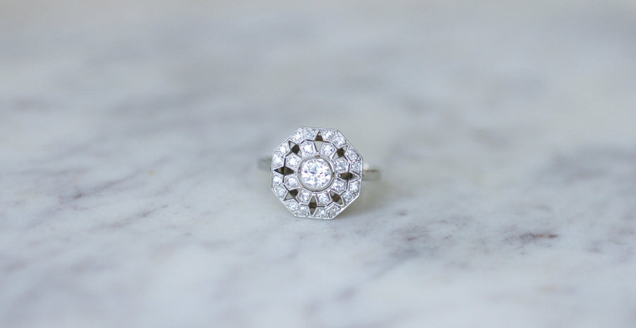 Octagonal Art Deco diamond ring - Galerie Pénélope