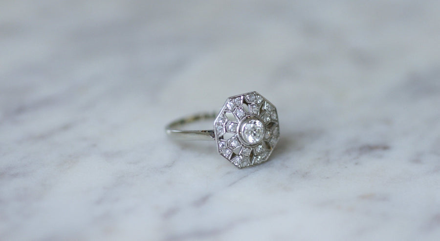 Octagonal Art Deco diamond ring - Galerie Pénélope