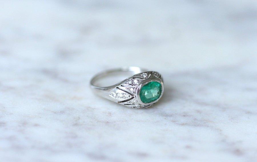 Art Deco Dome Ring, emerald and diamonds - Penelope Gallery