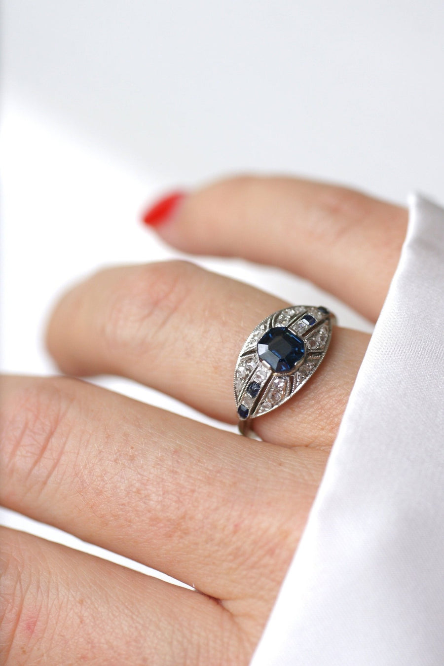 Art Deco sapphire and diamond dome ring - Penelope Gallery