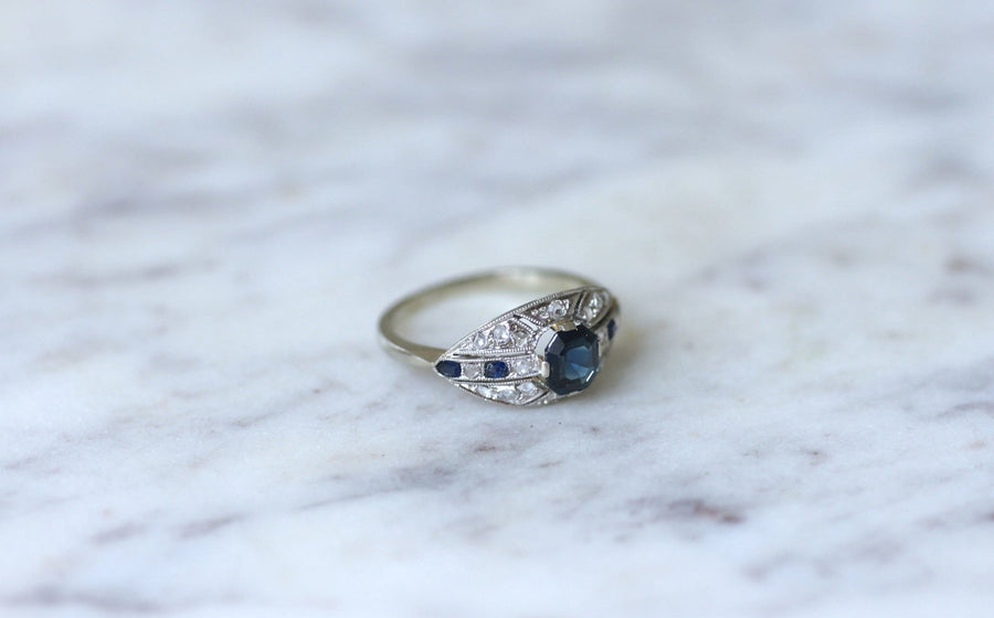 Art Deco sapphire and diamond dome ring - Penelope Gallery